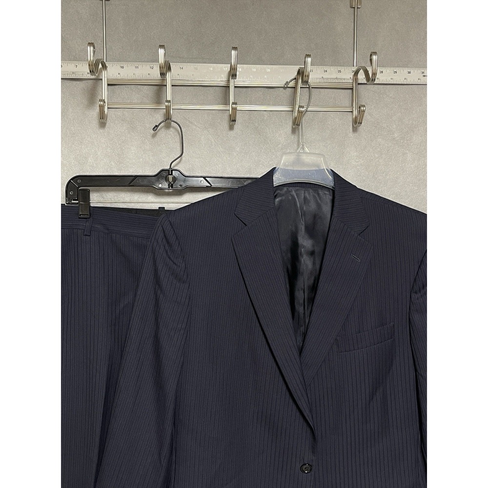 Tom James Suit Men 40R Blue Striped Canvasy Academia Wool 34X29.5 Bespoke Luxury